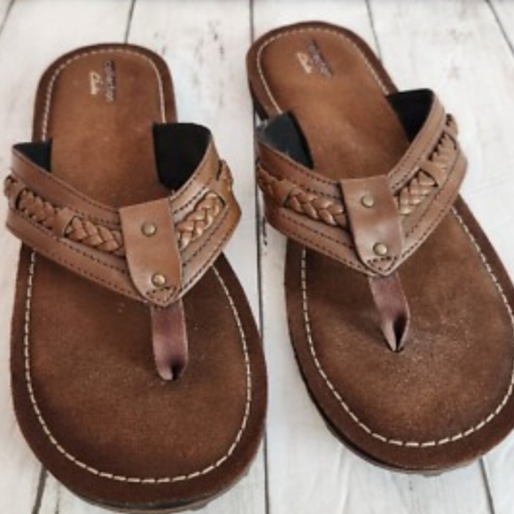 Clarks  Fenner Nerice Tan and Brown Flip-Flops Women's Sandals Size 5 - Picture 1 of 9